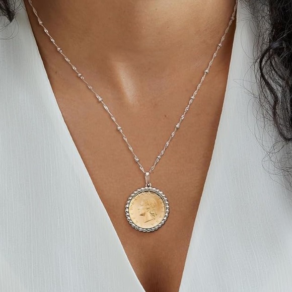NEW Italian Genuine 20-Lira Coin Pendant Necklace in Sterling Silver. 18 inches - Picture 3 of 4